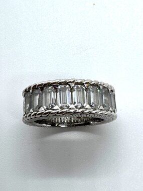 Judith Ripka CZ Baguette Eternity Band Ring 925 Sterling Silver Rope Size 6